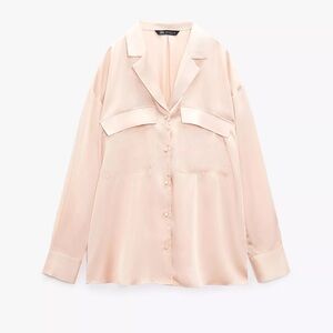 NWT ZARA SATIN EFFECT PEACH BUTTON DOWN SHIRT M